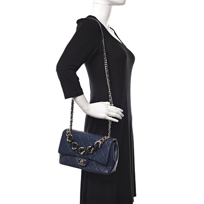 Chanel Lambskin Quilted Resin Bi-Color Chain Flap Bag Navy 2 of 11