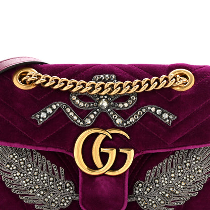 Gucci Velvet Matelasse Embroidered Mini GG Marmont Shoulder Bag Bordeaux 8 of 12