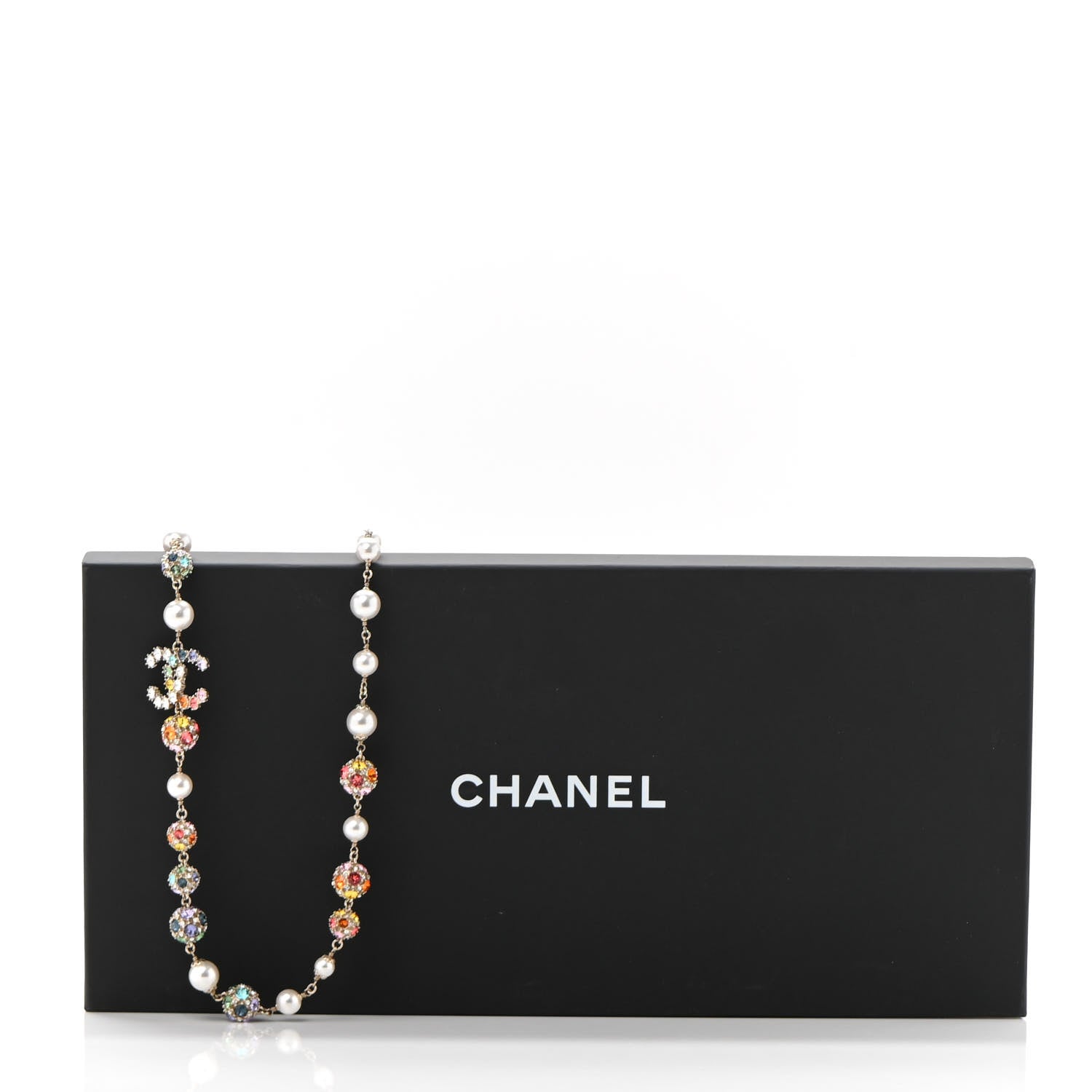Chanel Pearl Crystal CC Long Strand Necklace Gold Multicolor 7 of 7