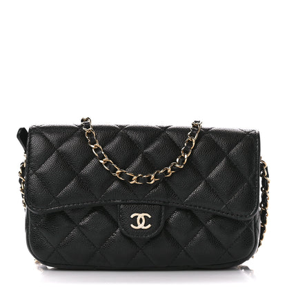 Chanel Caviar Quilted Flap Phone Holder With Chain Black 1 of 13