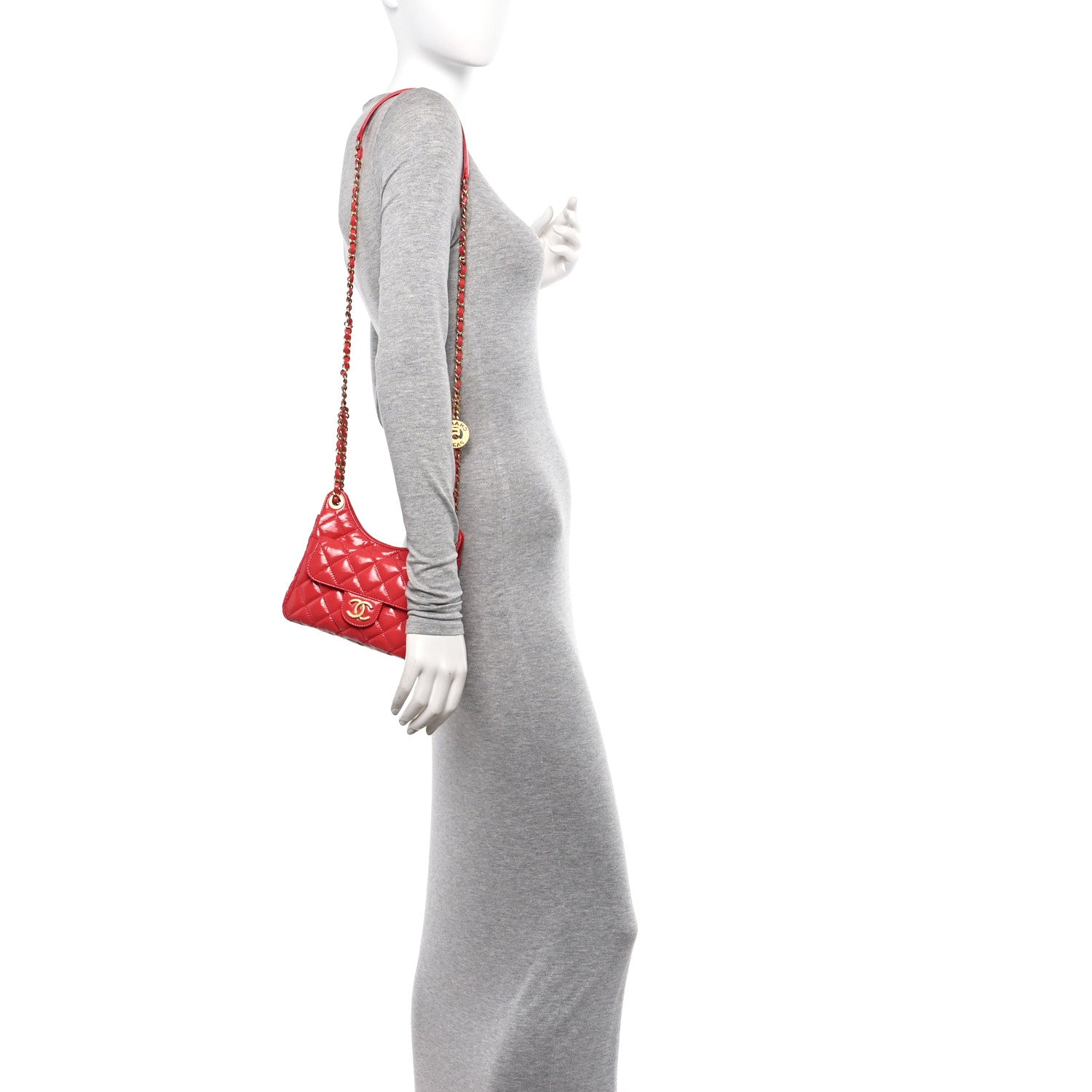 Chanel Shiny Crumpled Calfskin Quilted Small Wavy CC Hobo Red 2 of 10