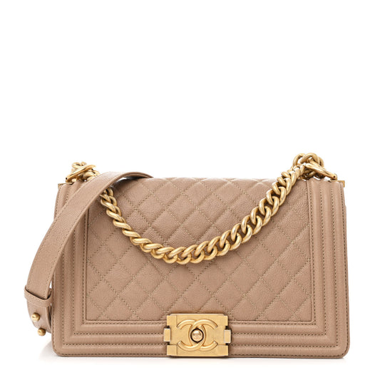 Caviar Quilted Medium Boy Flap Beige