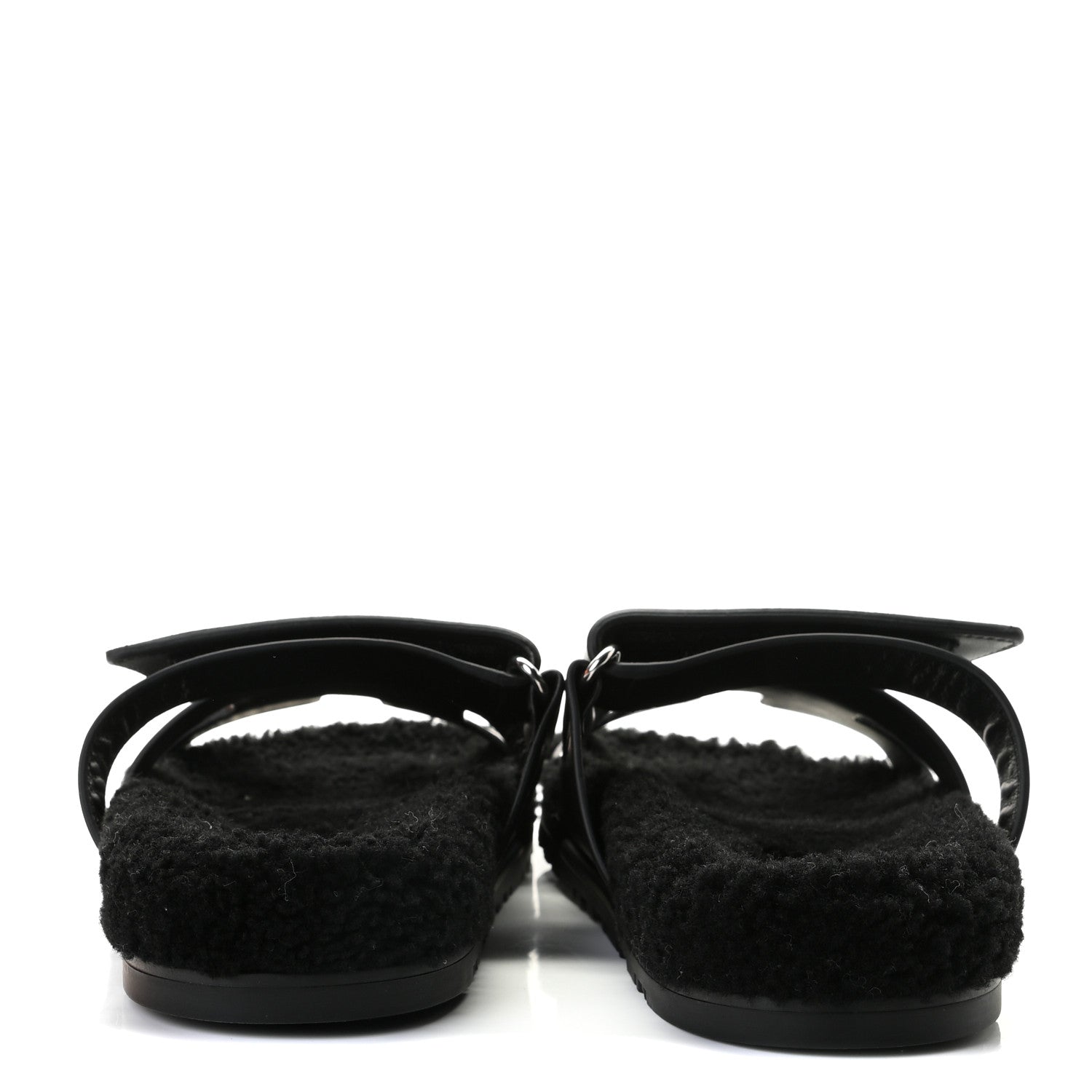 Hermes Calfskin Woolskin Womens Chypre Sandals 37 Black 5 of 9