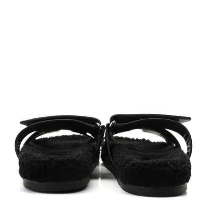 Hermes Calfskin Woolskin Womens Chypre Sandals 37 Black 5 of 9