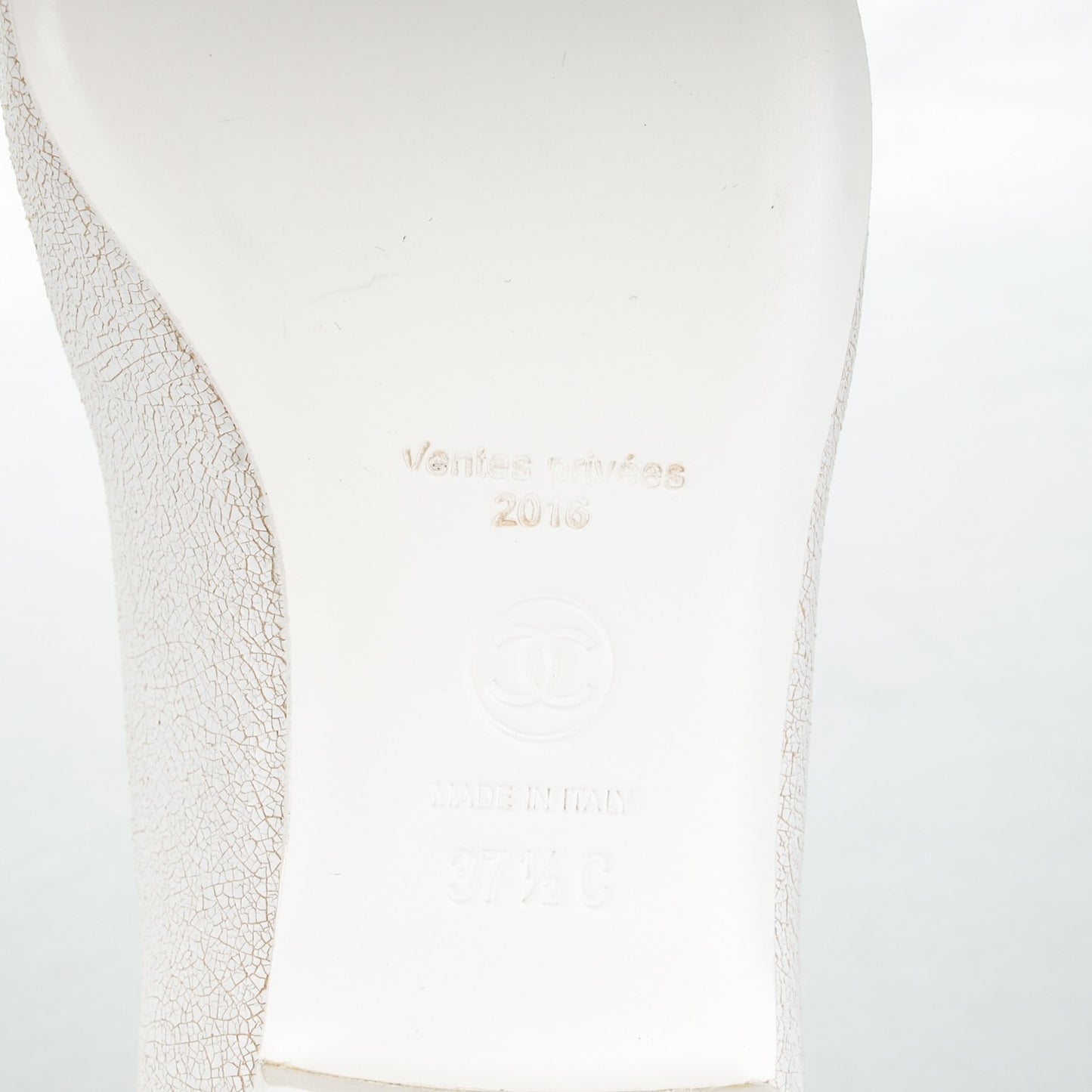 Crackled Calfskin CC Ballerina Flats 37.5 White
