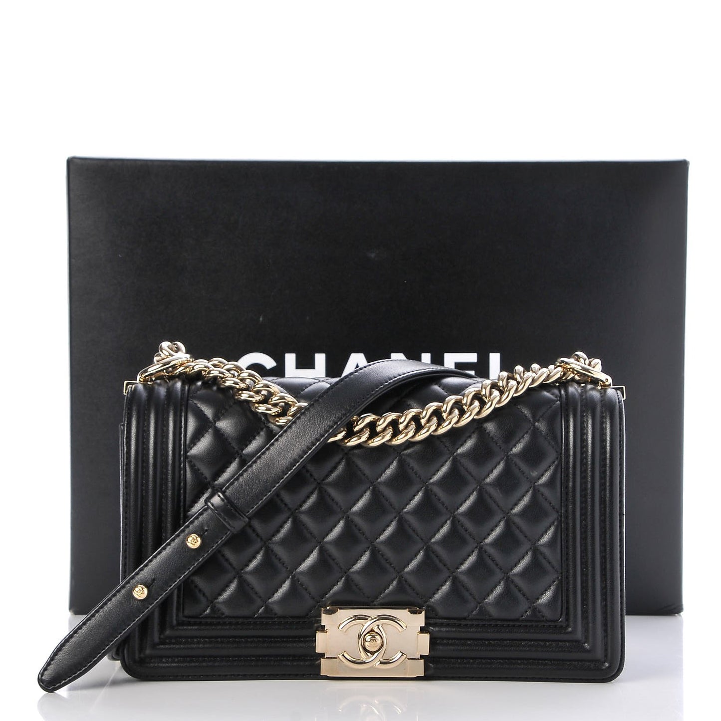 Lambskin Quilted Medium Boy Flap Black