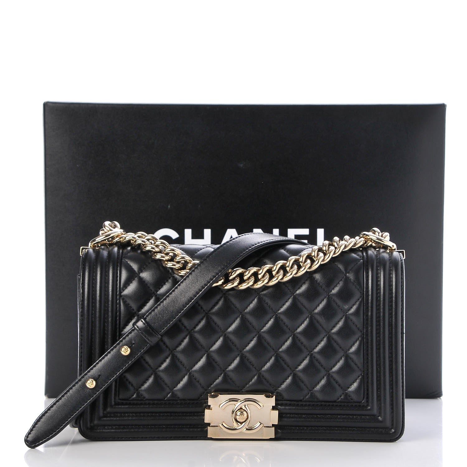 Chanel Lambskin Quilted Medium Boy Flap Black 8 of 8