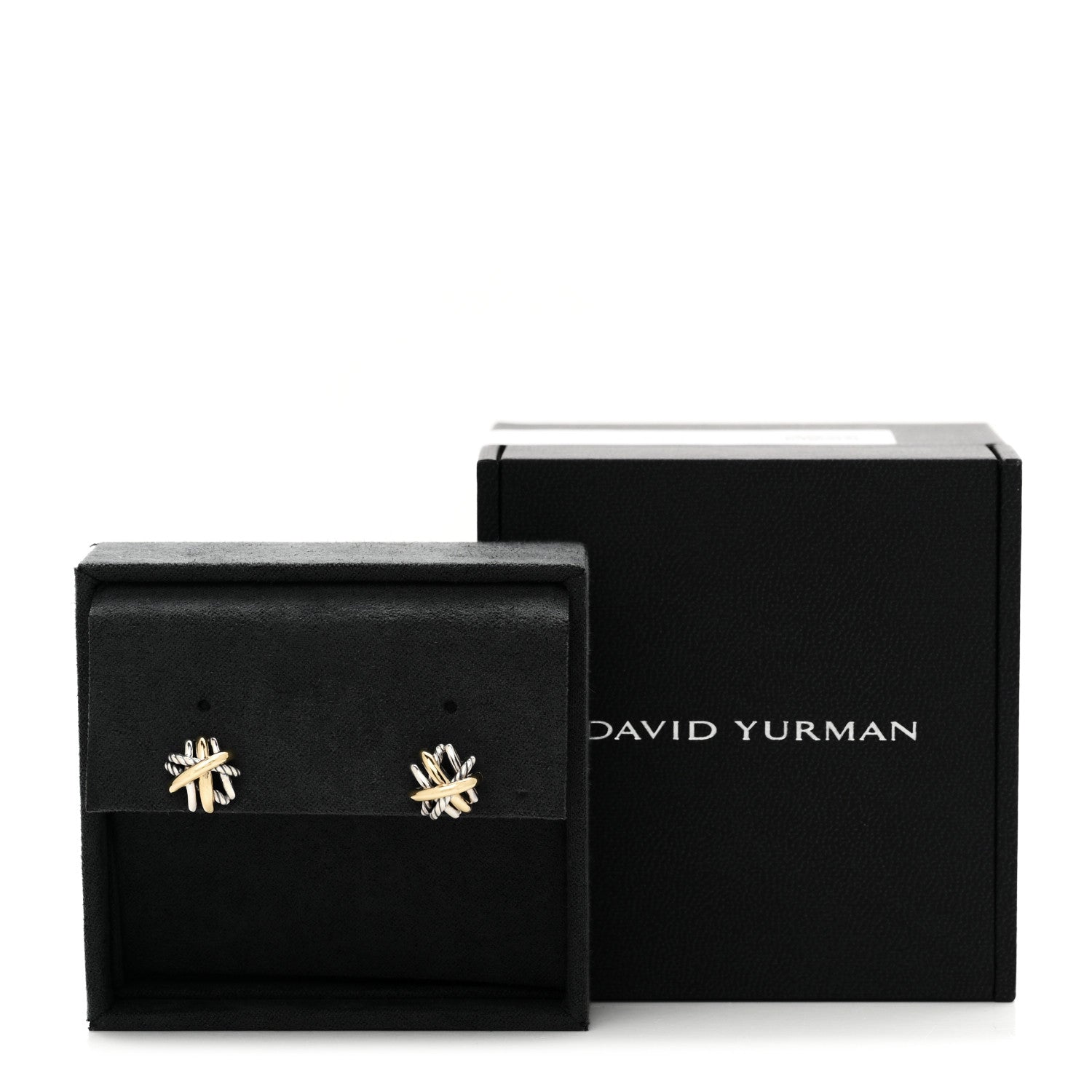 David Yurman Sterling Silver 18K Yellow Gold Crossover Stud Earrings 6 of 6
