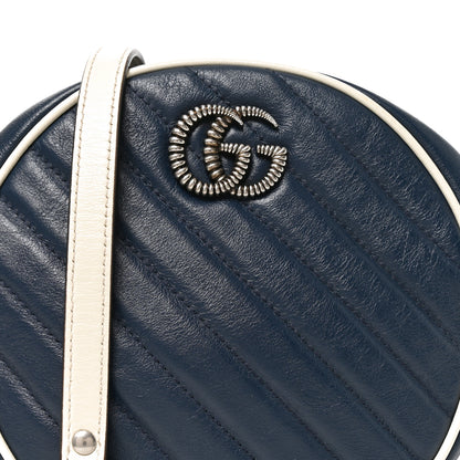 Gucci Azalea Calfskin Matelasse Diagonal Mini Torchon GG Marmont Round Shoulder Bag Blue Agata Mystic White 8 of 11
