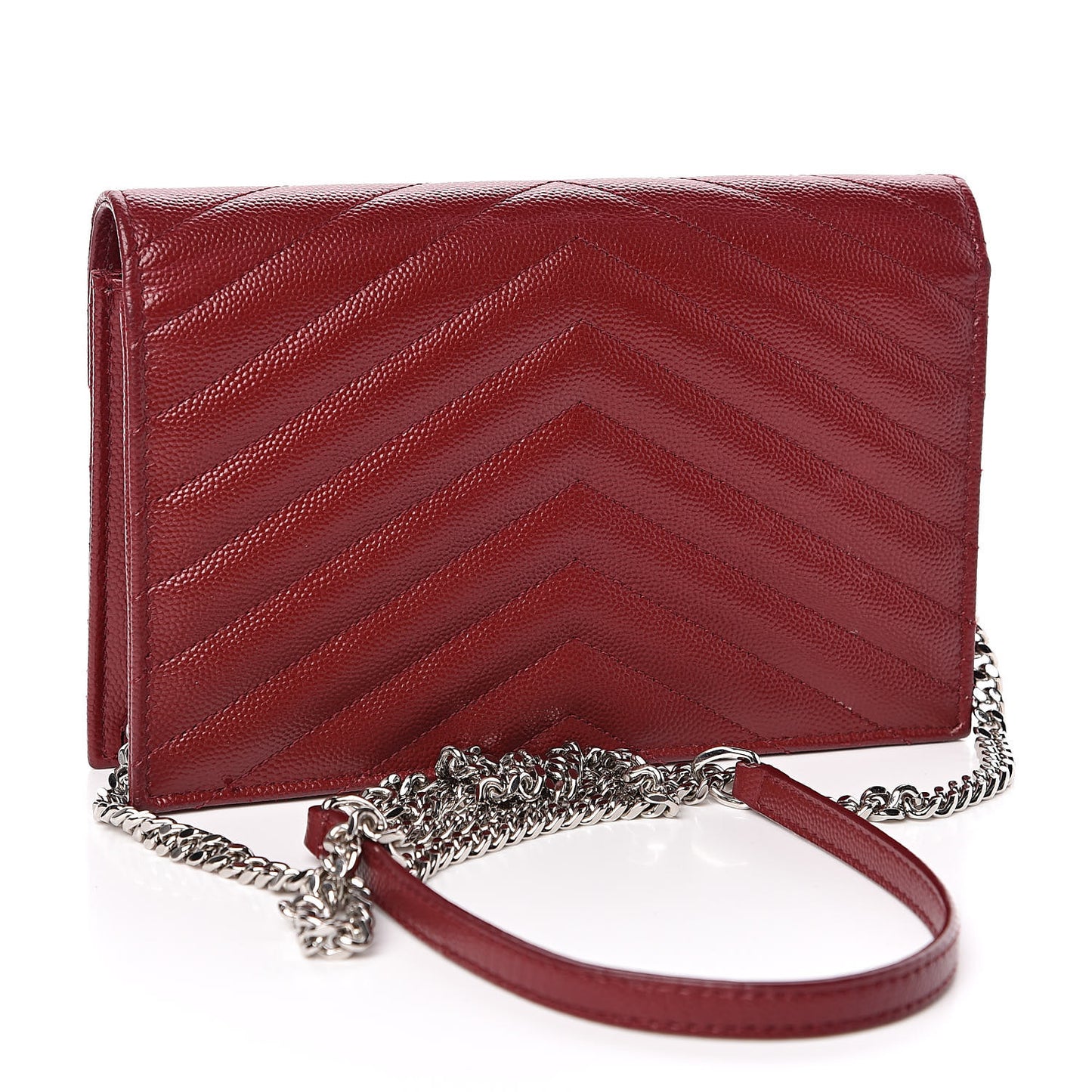Grain De Poudre Matelasse Chevron Monogram Envelope Chain Wallet New Red