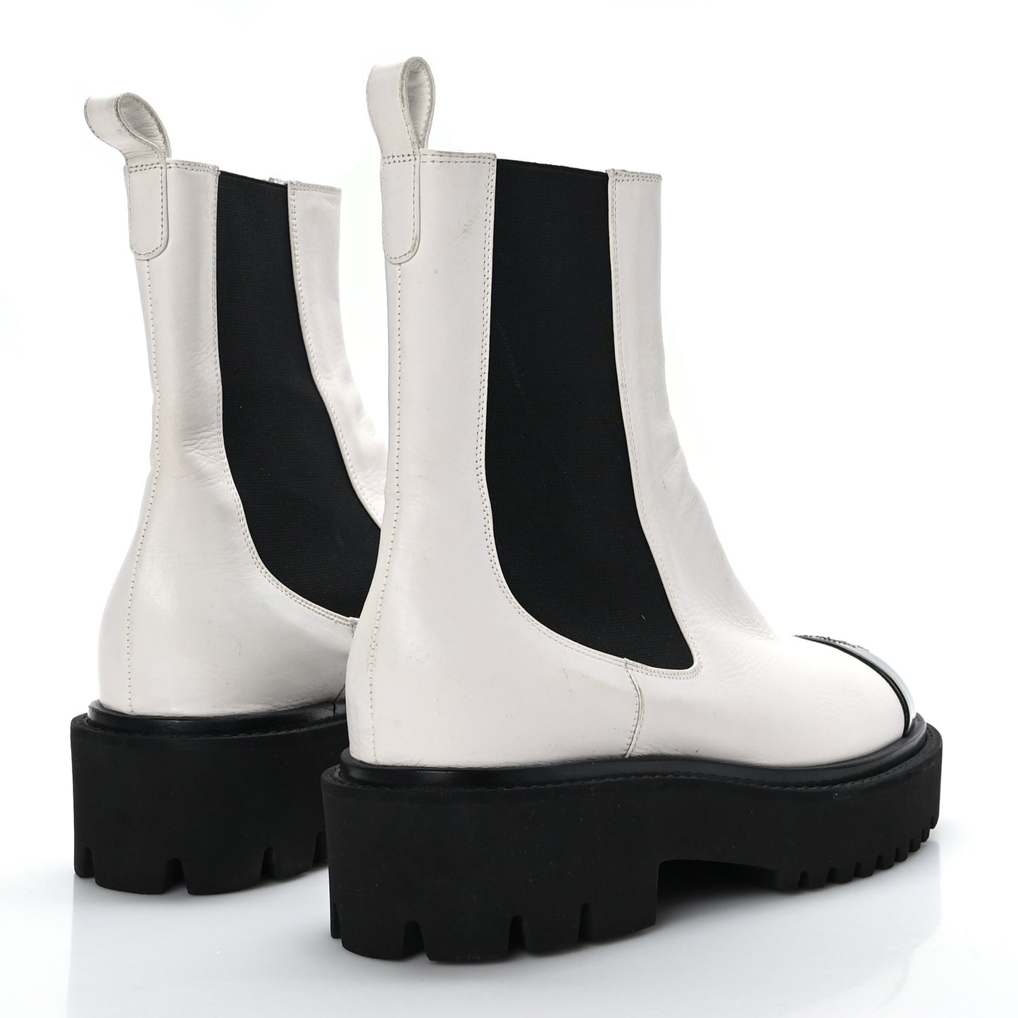 Patent Calfskin Cap Toe CC Ankle Boots 38.5 White Black