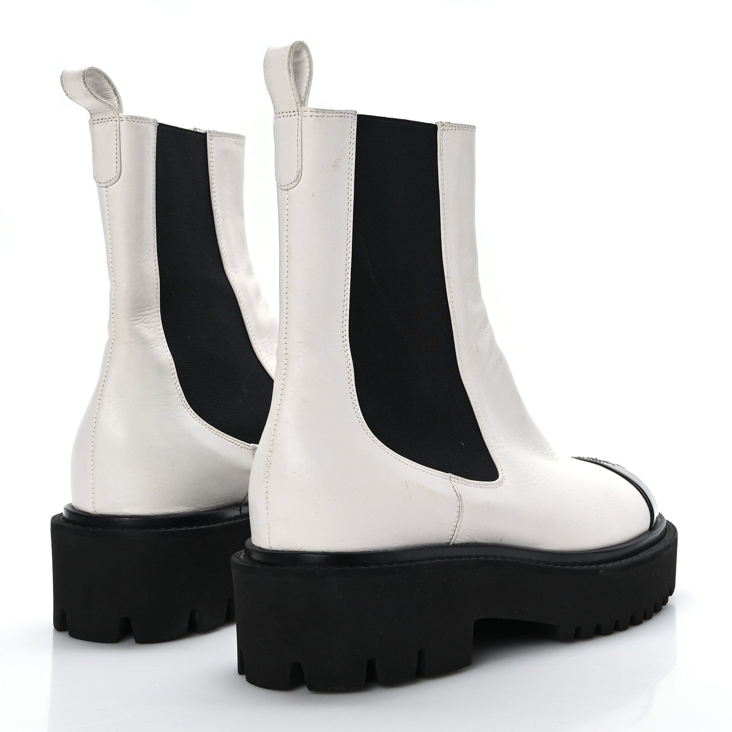Chanel Patent Calfskin Cap Toe CC Ankle Boots 38.5 White Black 4 of 8