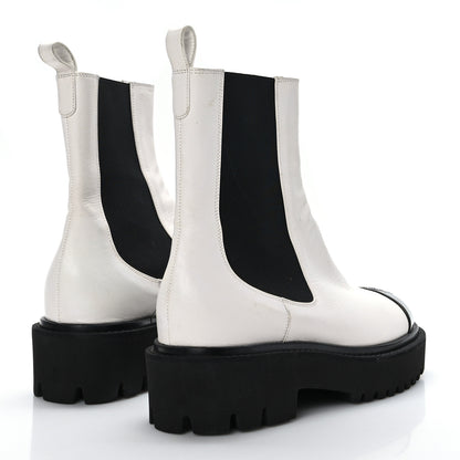 Chanel Patent Calfskin Cap Toe CC Ankle Boots 38.5 White Black 4 of 8