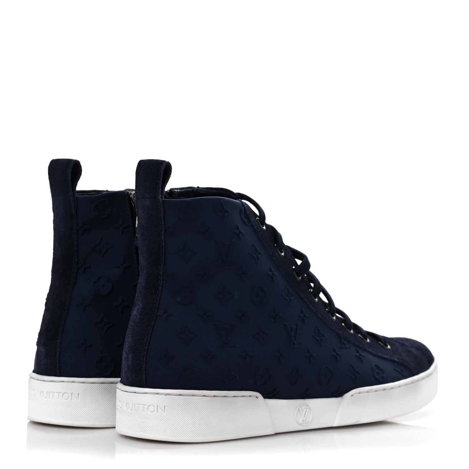 Louis Vuitton Neoprene Suede Embossed Monogram Stellar High Top Sneakers 38 Navy 4 of 7