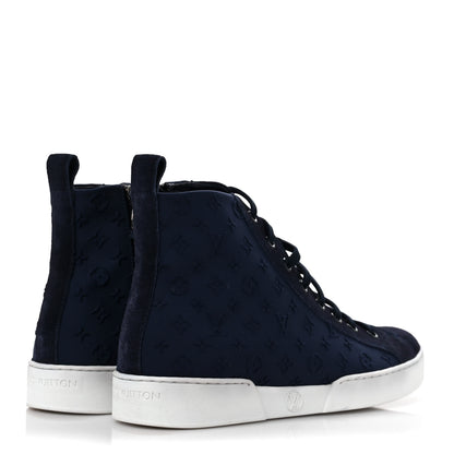 Louis Vuitton Neoprene Suede Embossed Monogram Stellar High Top Sneakers 38 Navy 4 of 7