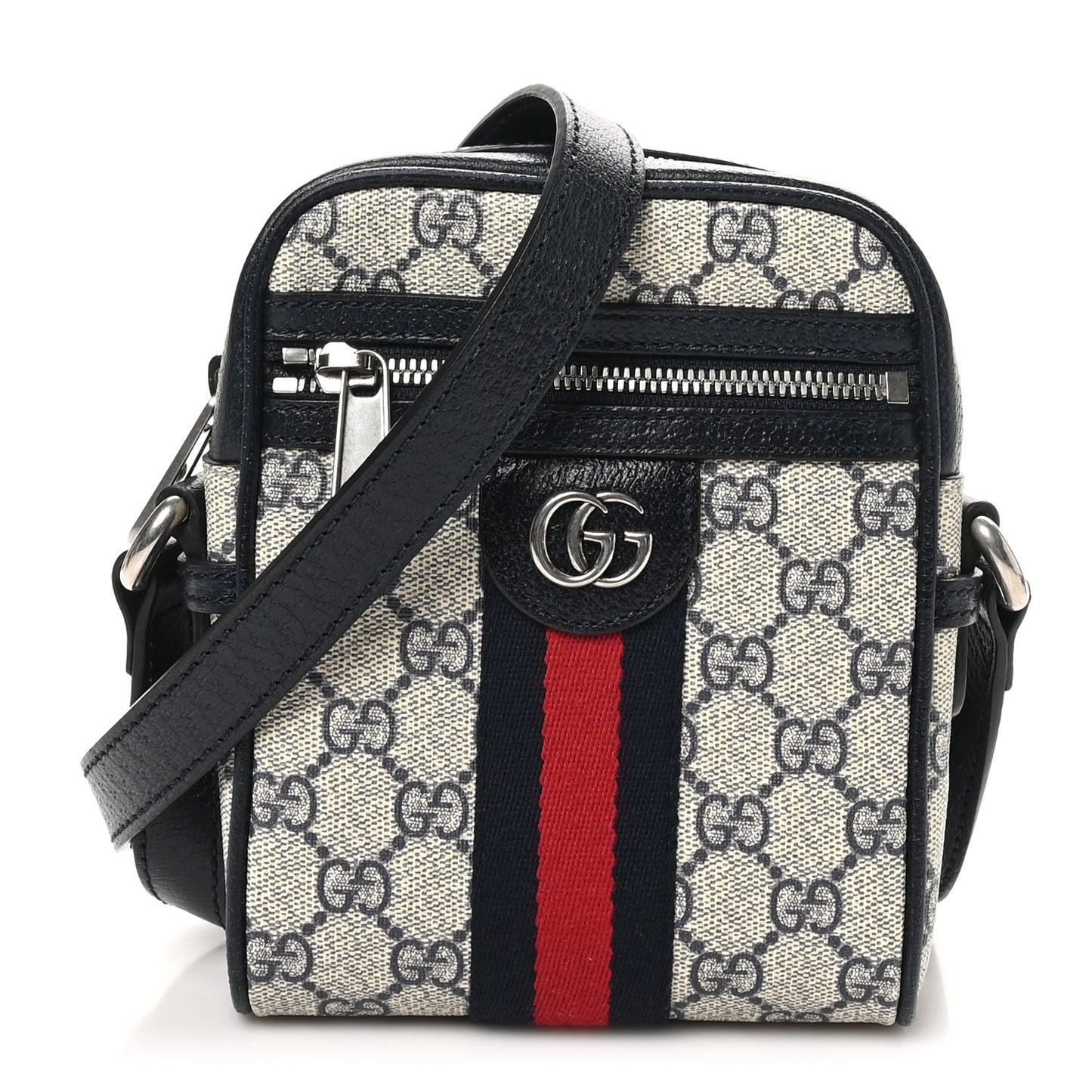 GG Supreme Monogram Textured Calfskin Web Mini Ophidia Messenger Beige Blue