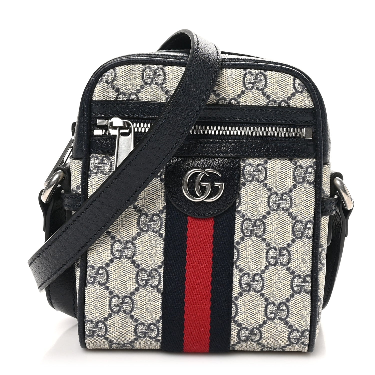 Gucci GG Supreme Monogram Textured Calfskin Web Mini Ophidia Messenger Beige Blue 1 of 10