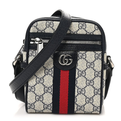 Gucci GG Supreme Monogram Textured Calfskin Web Mini Ophidia Messenger Beige Blue 1 of 10