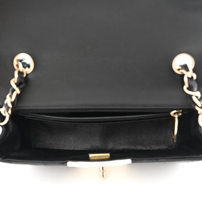 Chanel Lambskin Quilted Mini Rectangular Flap Black White 5 of 13