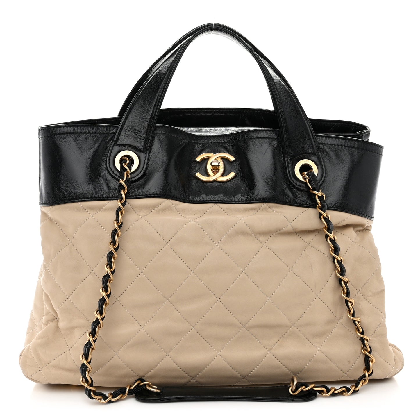 Calfskin Quilted In The Mix Shopping Tote Beige Black