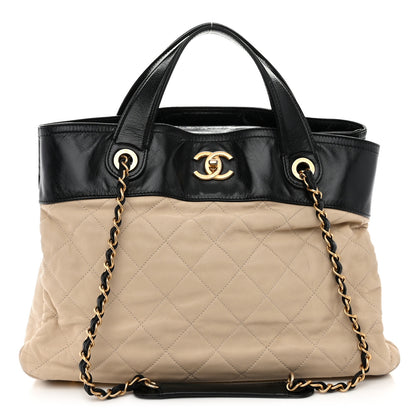 Chanel Calfskin Quilted In The Mix Shopping Tote Beige Black 1 of 14