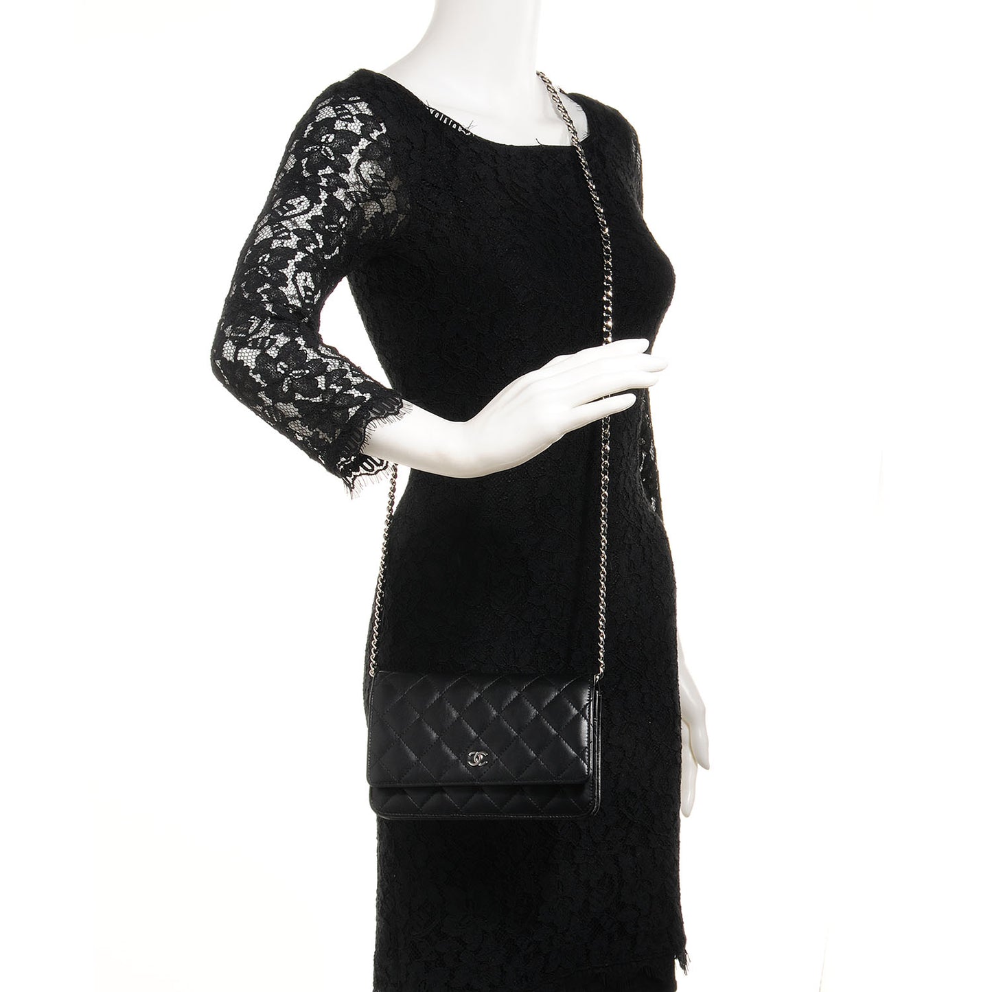 CHANEL Lambskin Quilted Wallet On Chain WOC Black
