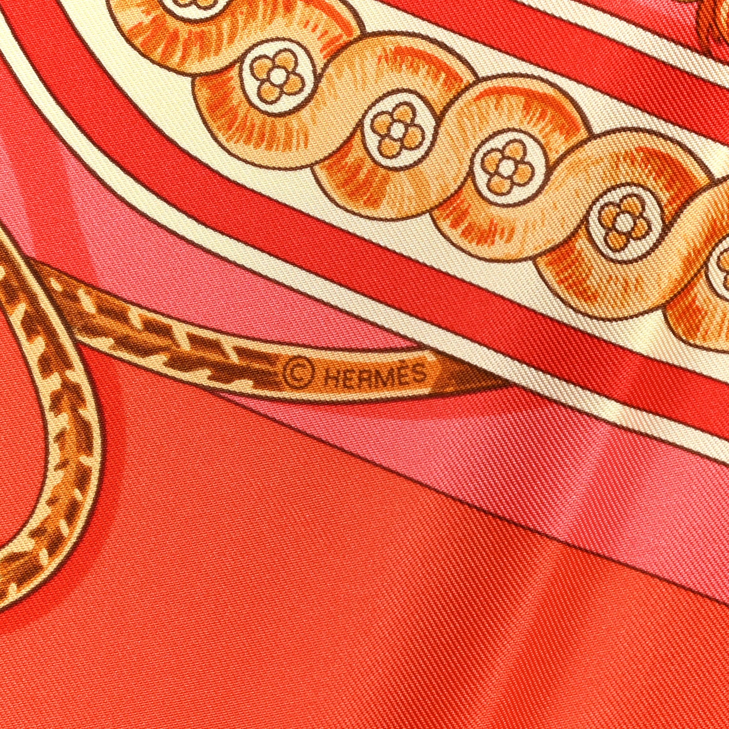 Hermes Silk Bride De Cour Remix Scarf 90 Orange Vanille Rouge 4 of 5