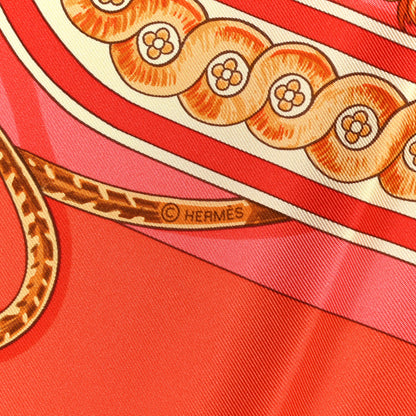 Hermes Silk Bride De Cour Remix Scarf 90 Orange Vanille Rouge 4 of 5