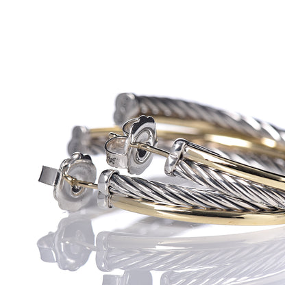 David Yurman Sterling Silver 18K Yellow Gold 44mm Extra Large Crossover Cable Hoop Earrings 3 of 5