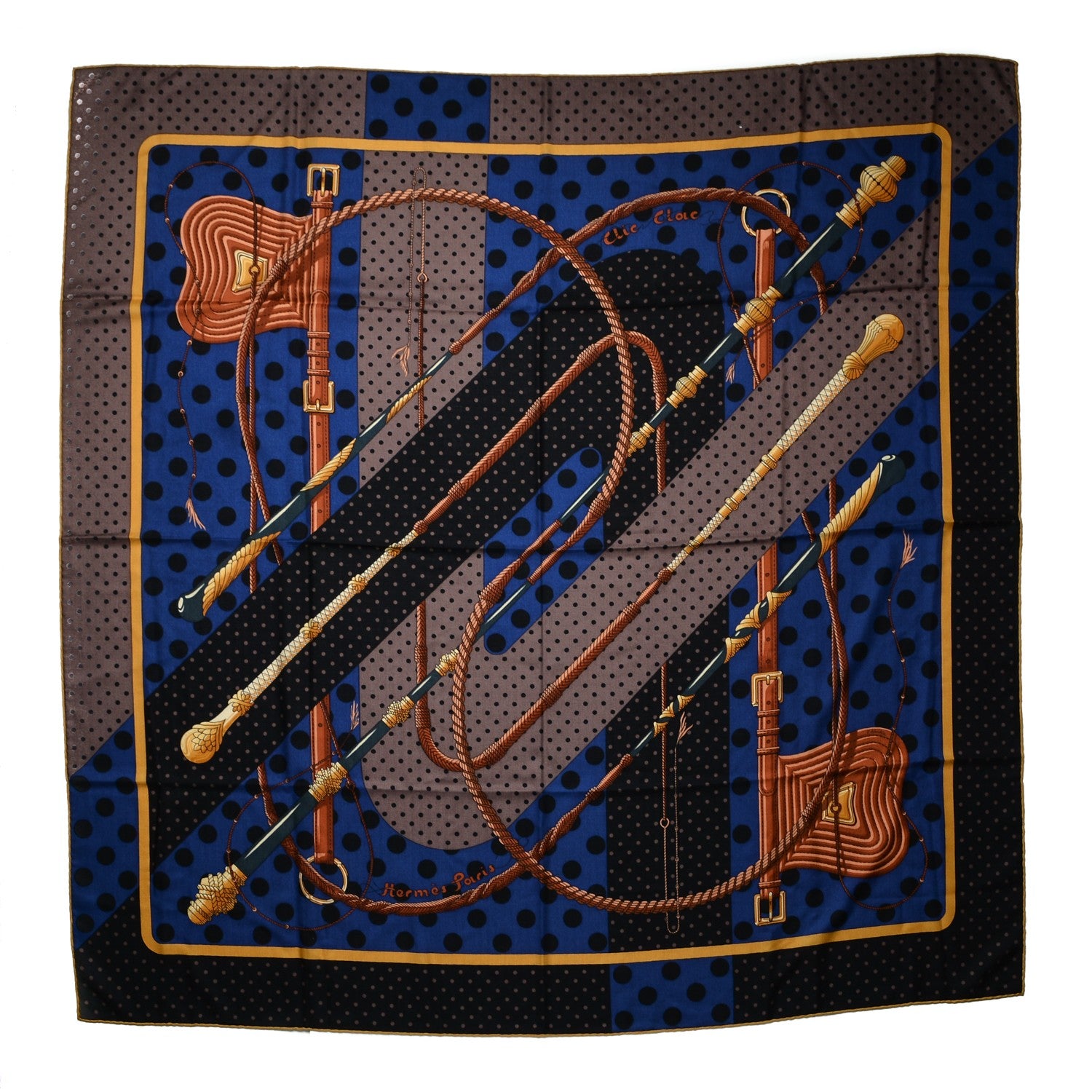 Hermes Cashmere Silk Clic Clac A Pois Shawl 140 Noir Bleu Ebene 1 of 7