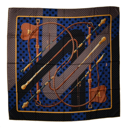 Hermes Cashmere Silk Clic Clac A Pois Shawl 140 Noir Bleu Ebene 1 of 7