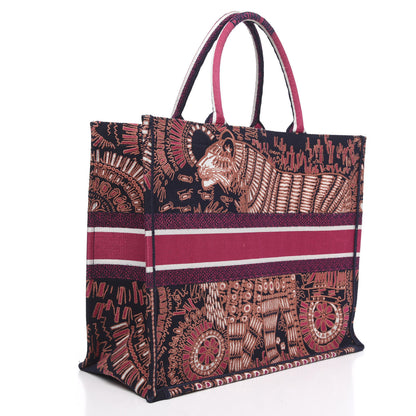 Christian Dior Canvas Embroidered Dior Animals Tiger Book Tote Deep Blue Fuchsia 3 of 12