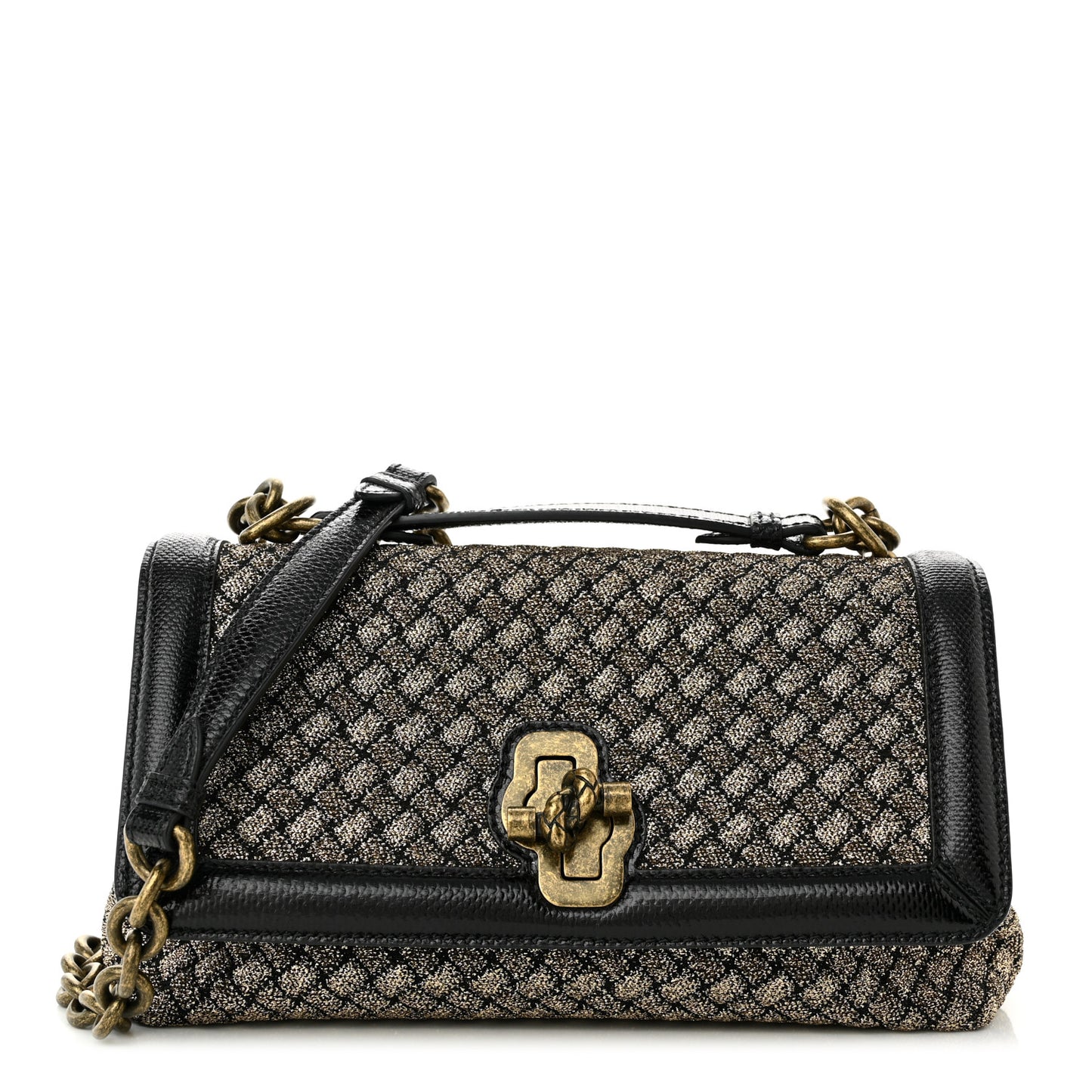 Metallic Wool Woven Patent Ayers Olimpia Knot Gold Black