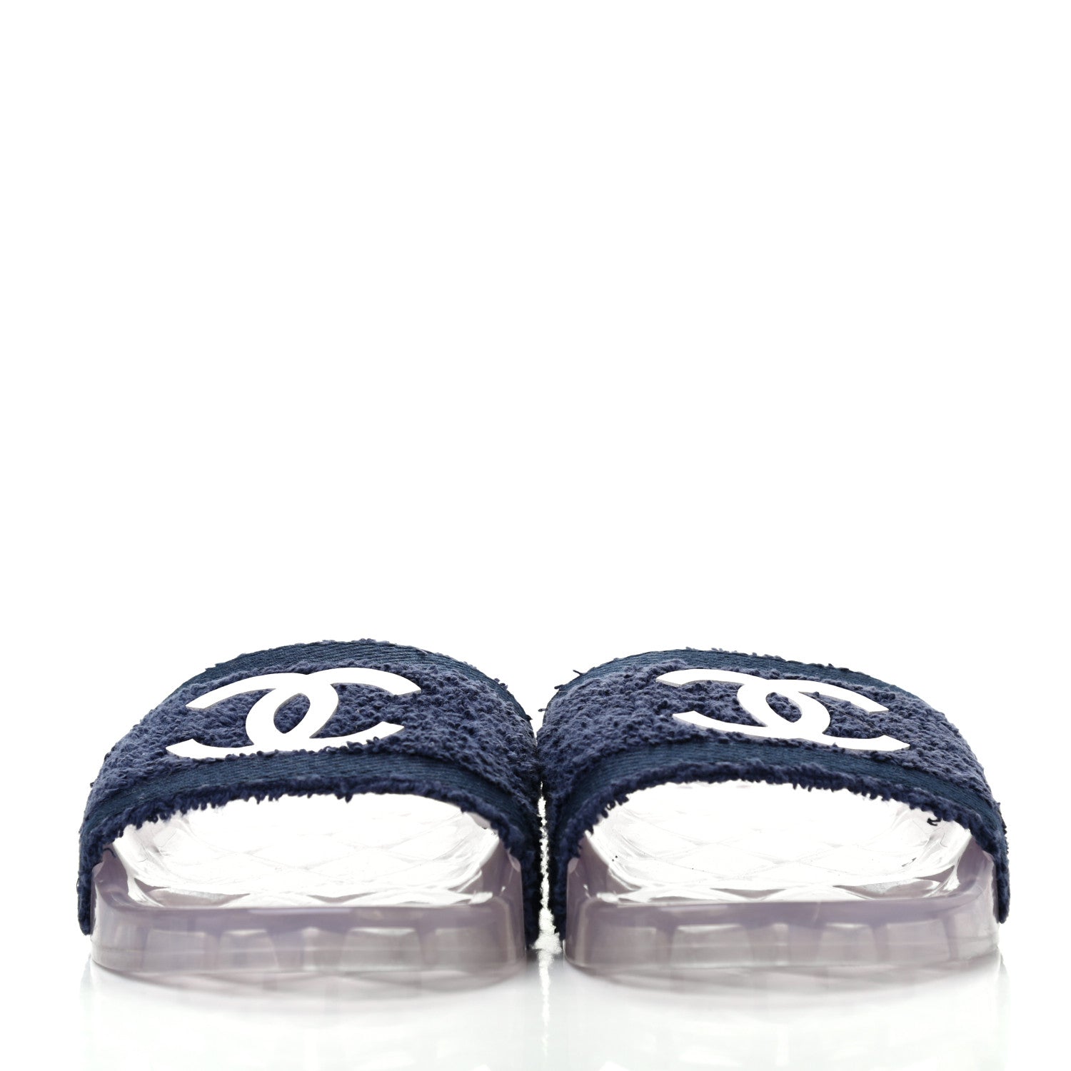 Chanel PVC Transparent Fabric CC Flat Slide Sandals 37 Navy 2 of 8