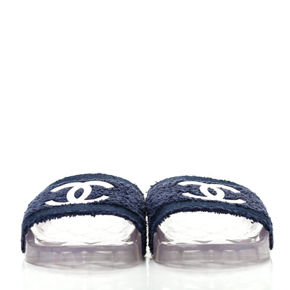 Chanel PVC Transparent Fabric CC Flat Slide Sandals 37 Navy 2 of 8