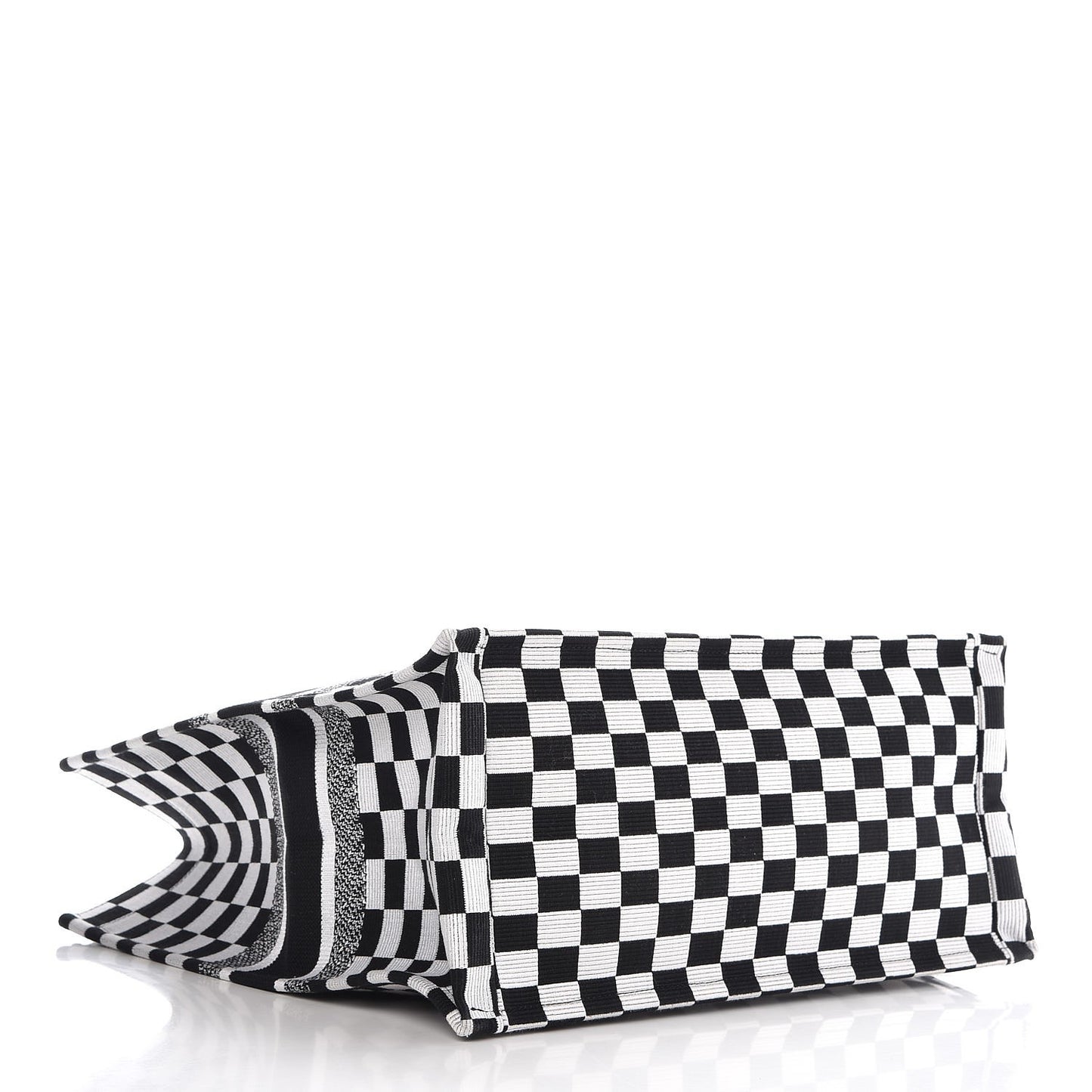 Canvas Embroidered Checkered Book Tote Black White