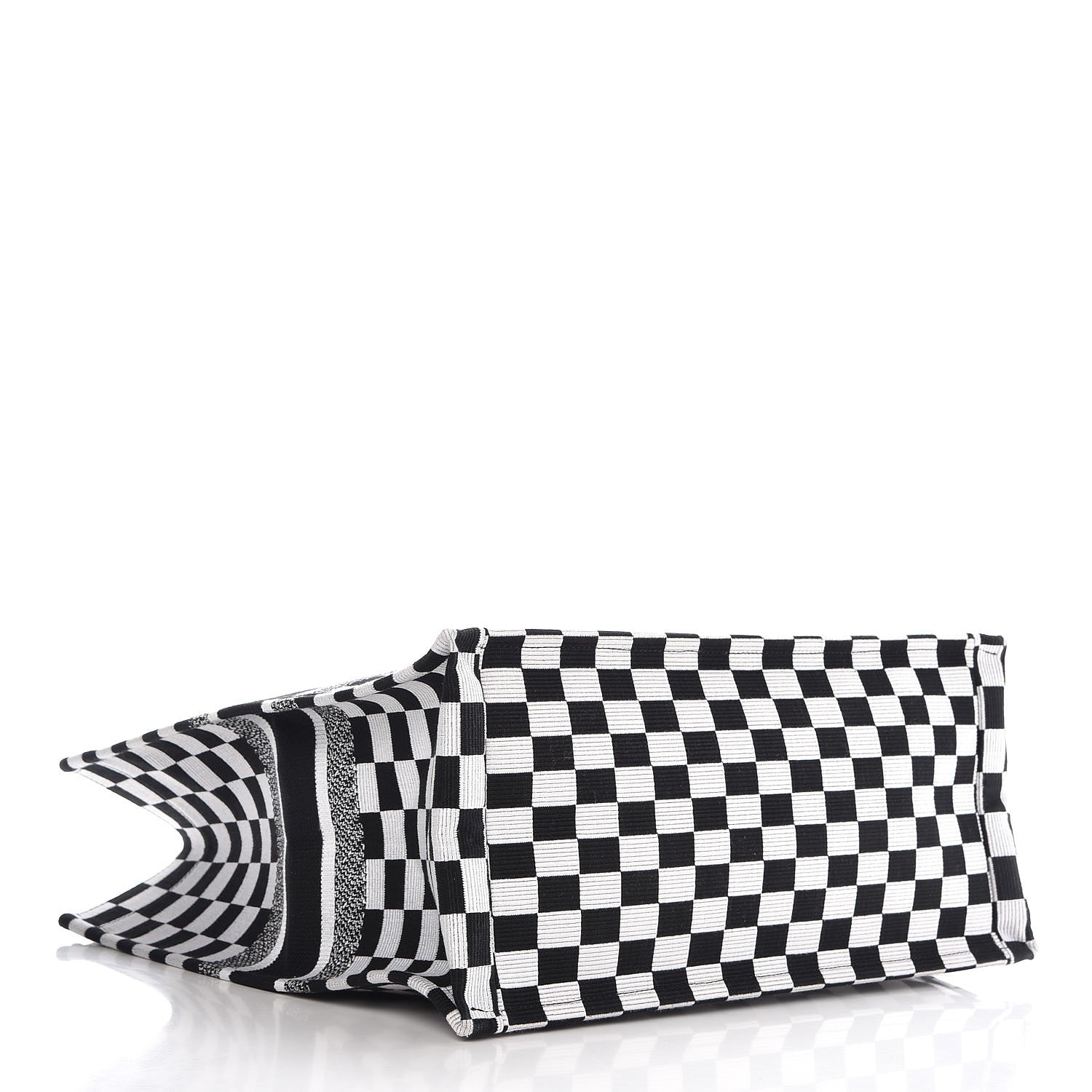 Christian Dior Canvas Embroidered Checkered Book Tote Black White 4 of 10
