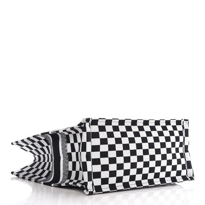Christian Dior Canvas Embroidered Checkered Book Tote Black White 4 of 10