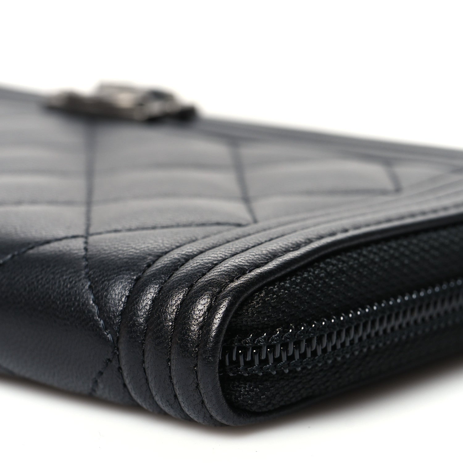 Chanel Lambskin Quilted Boy Zip Around Wallet Black 11 of 11