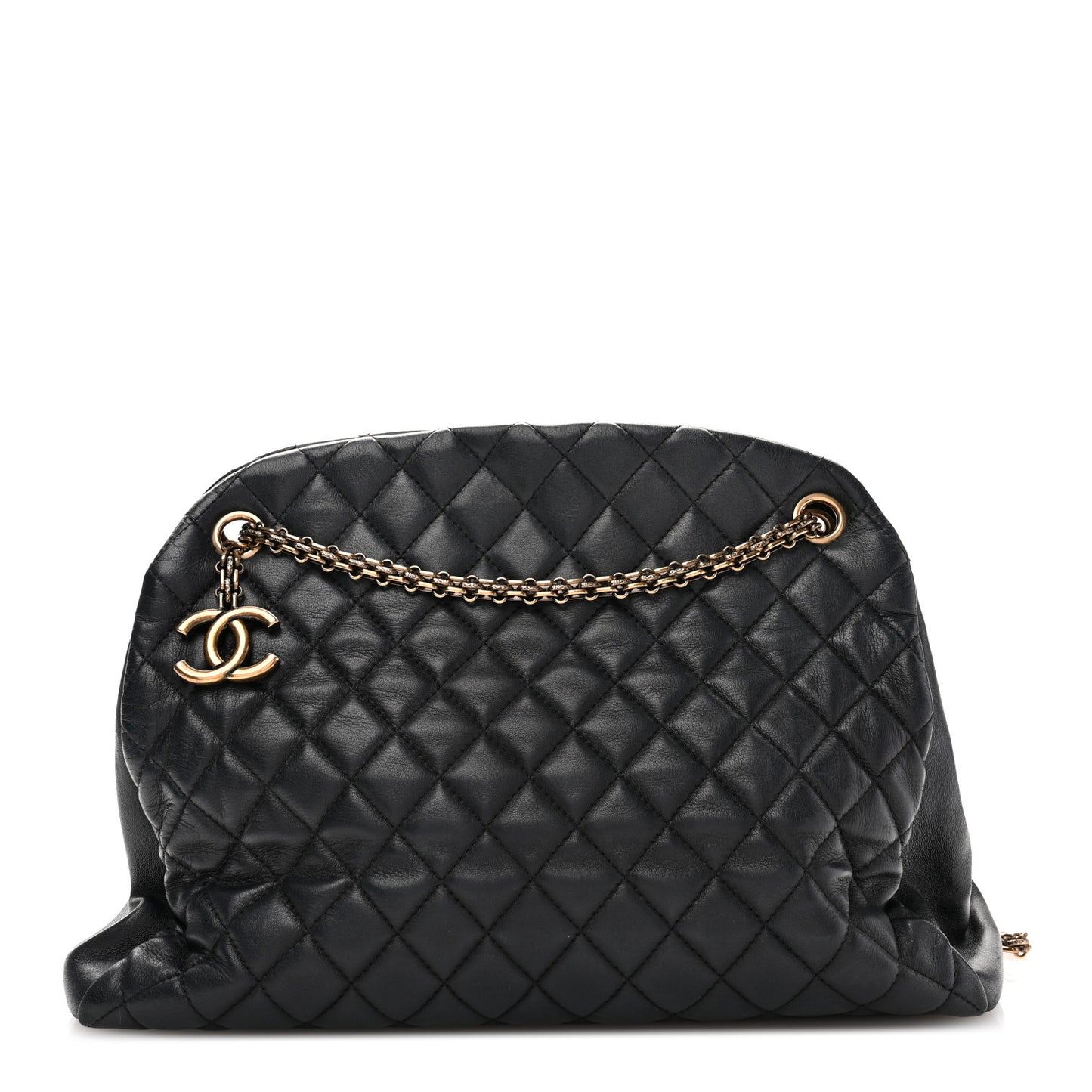 Lambskin Quilted Large Just Mademoiselle Bowling Bag Black
