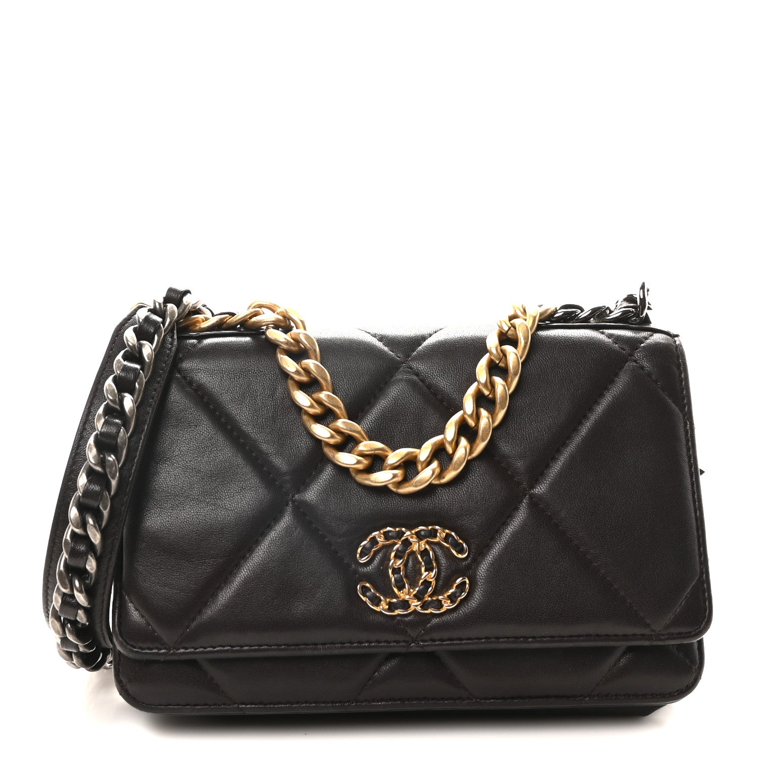 Chanel Lambskin Quilted Chanel 19 Wallet On Chain WOC Dark Brown 1 of 10