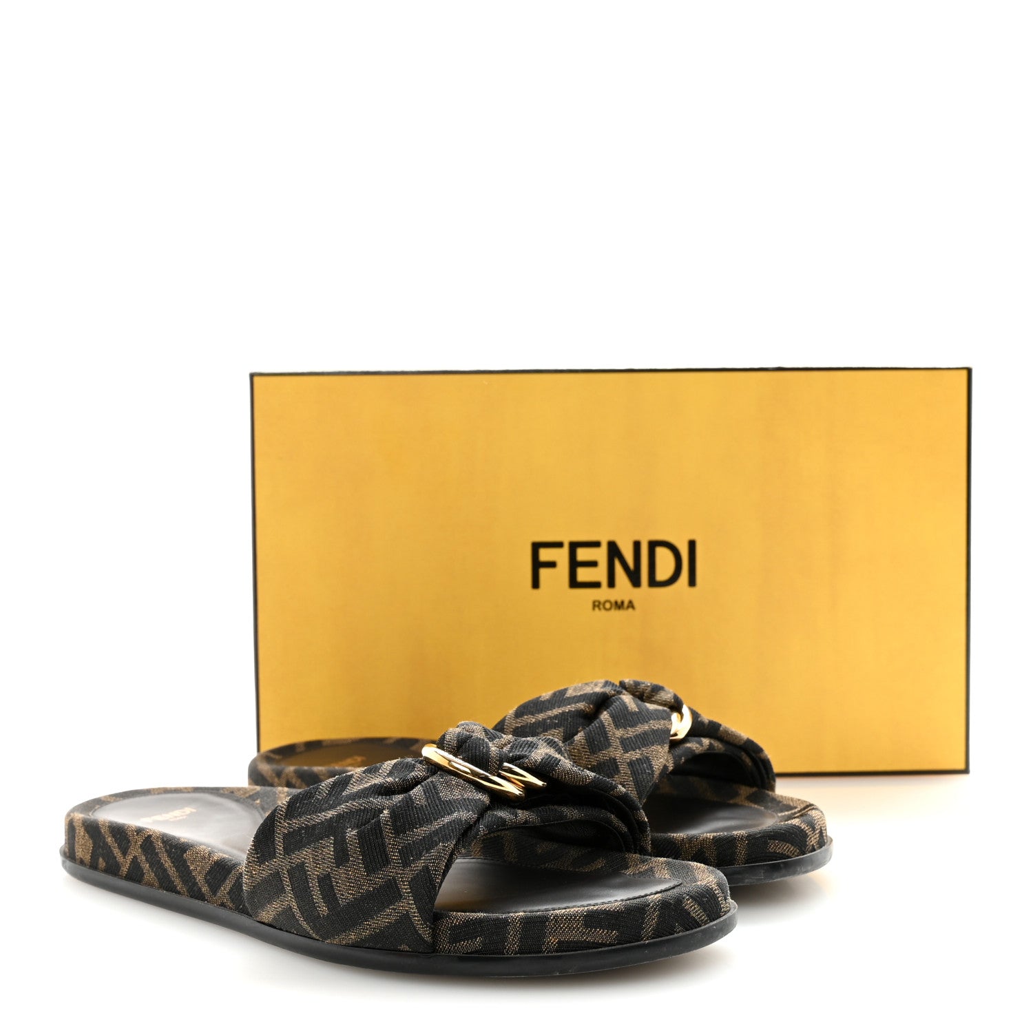 Fendi Fabric Jacquard FF 1974 Fendi Feel Slide Sandals 37.5 Tobacco Black 10 of 10