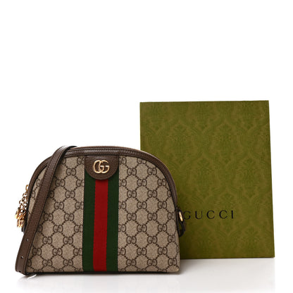 Gucci GG Supreme Monogram Textured Dollar Calfskin Web Small Ophidia Dome Shoulder Bag Beige Ebony New Acero 11 of 11