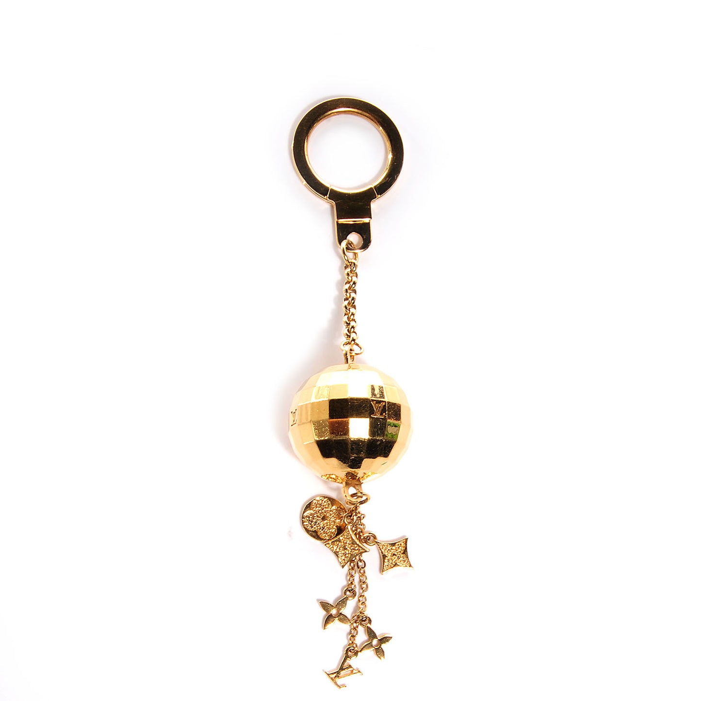 Mirror Ball Disco Key Holder Chain Ring Gold