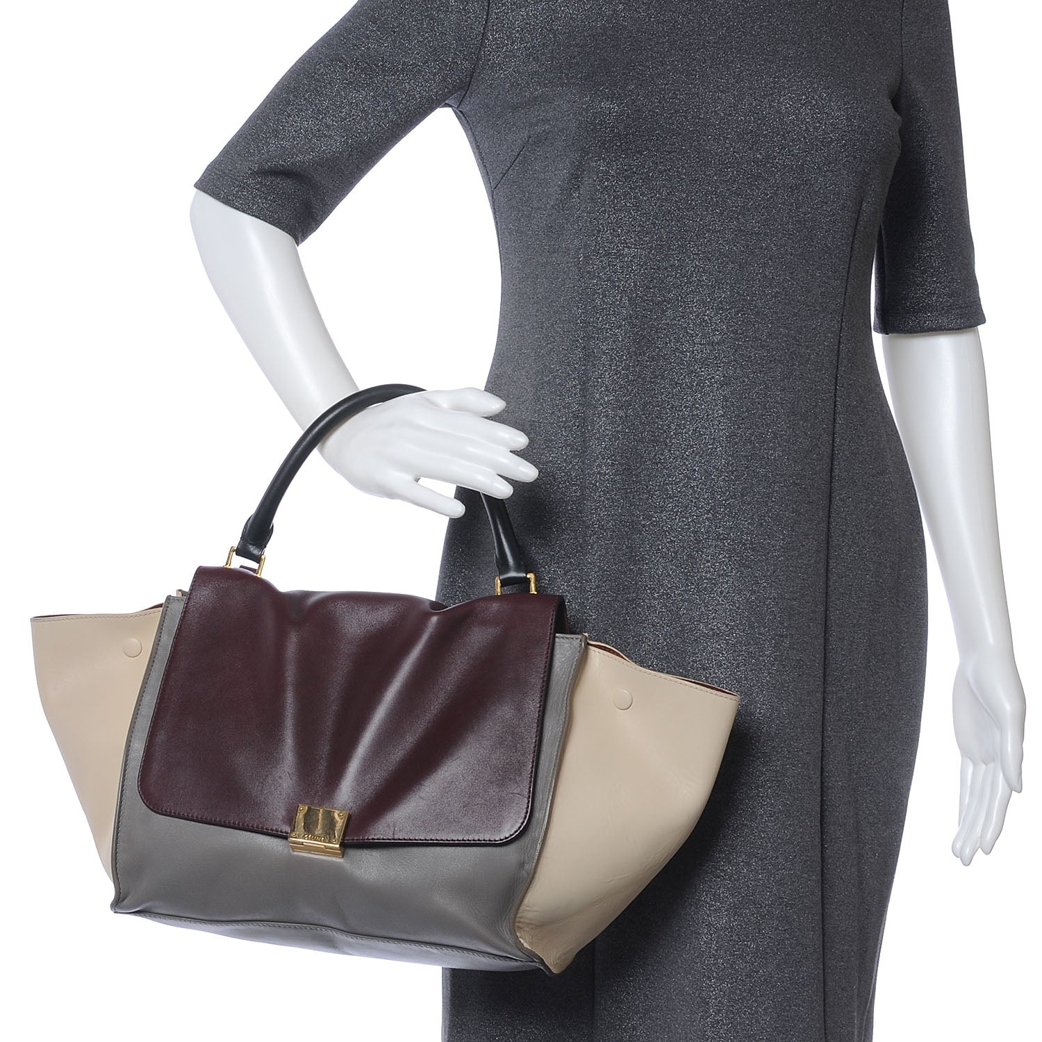 Celine Calfskin Tri-Color Trapeze Burgundy 2 of 7