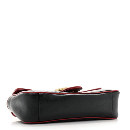 Gucci Vintage Effect Calfskin Matelasse Diagonal Small Torchon GG Marmont Shoulder Bag Black Romantic Cherry 4 of 10
