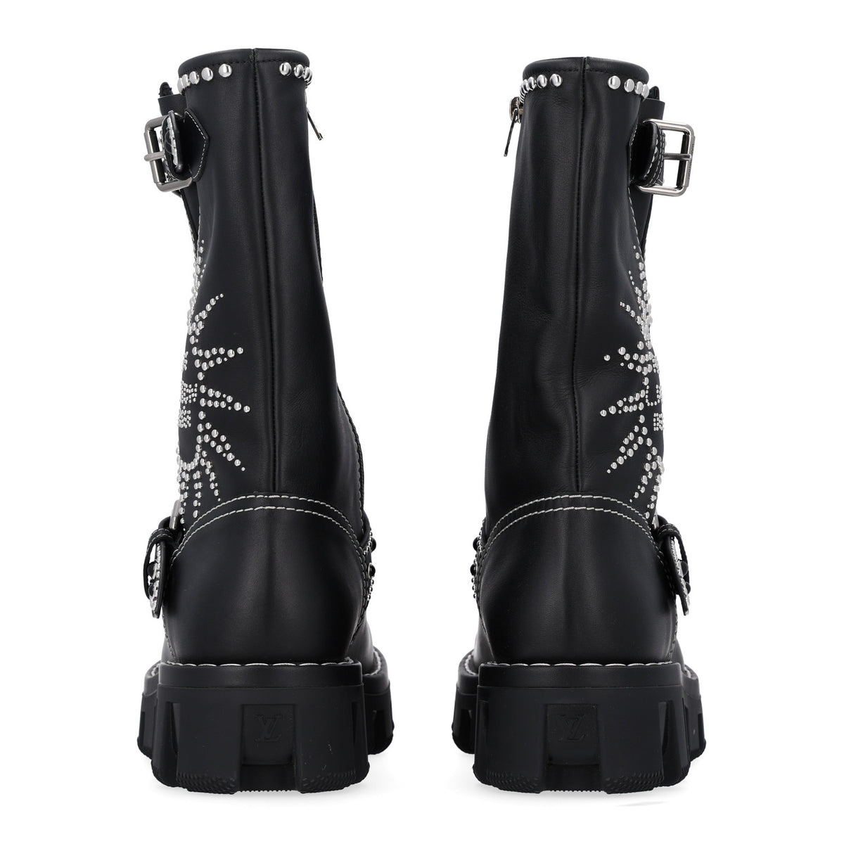 Louis Vuitton Calfskin Studded Mens Checker Mid Boot 10.5 Black 6 of 10