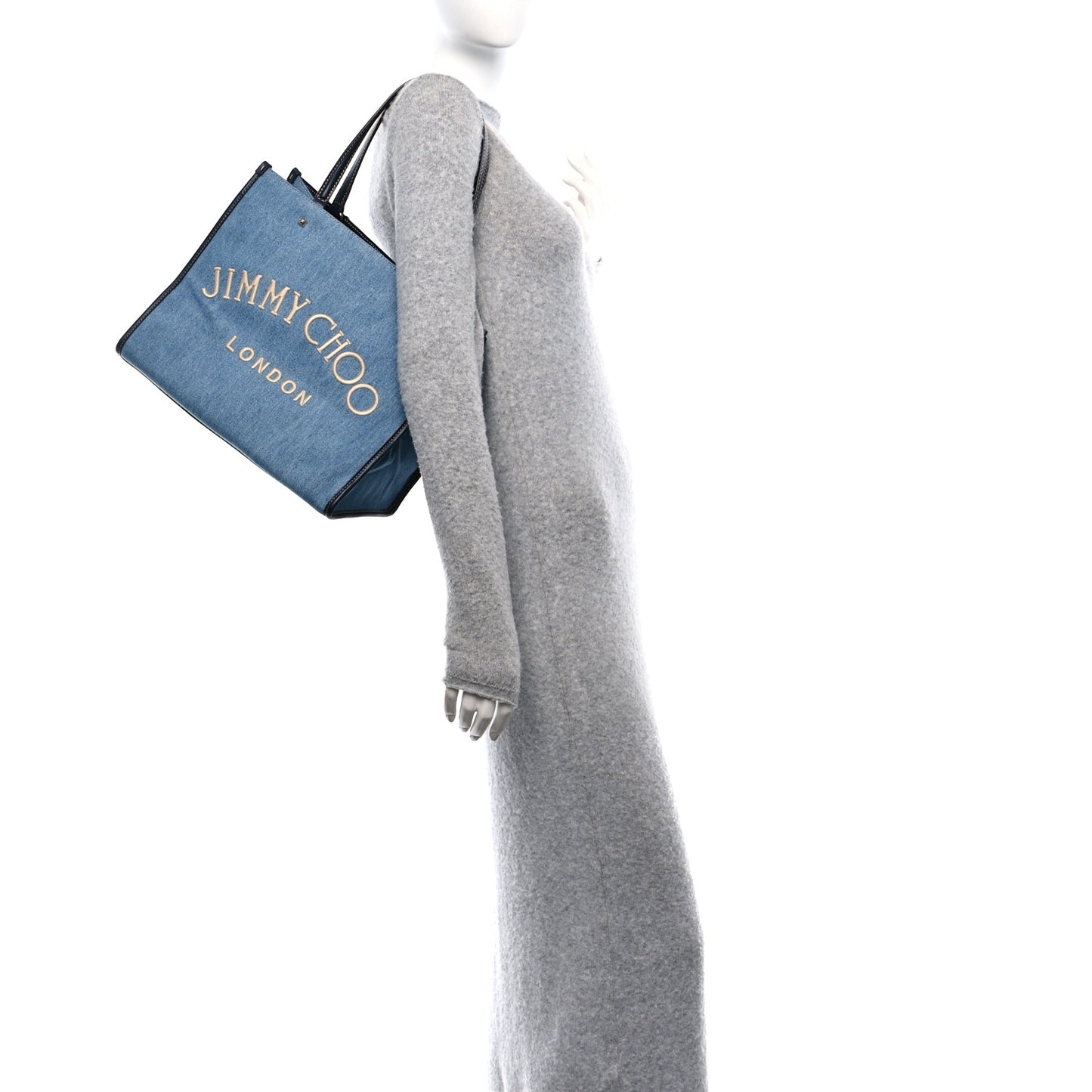 Washed Denim Logo Varenne Tote Bag Blue Ecru Navy