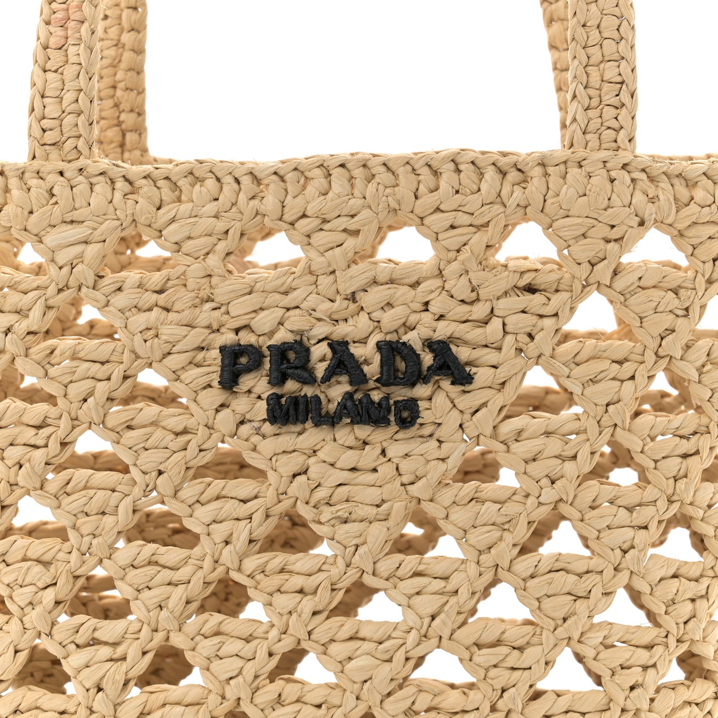 Yarn Raffia Effect Crochet Embroidered Mini  Logo Tote Naturale