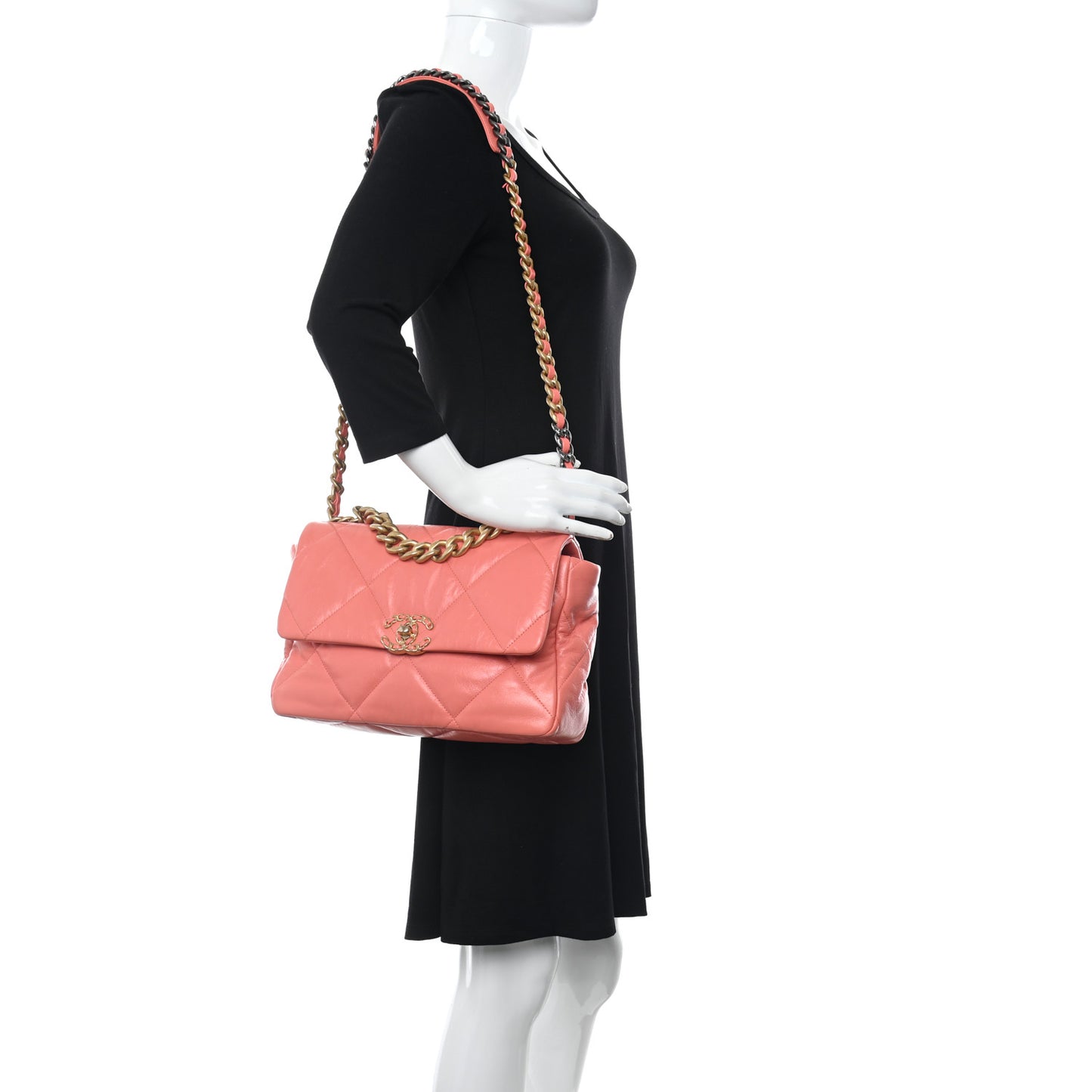 Goatskin Quilted Large Chanel 19 Flap Coral